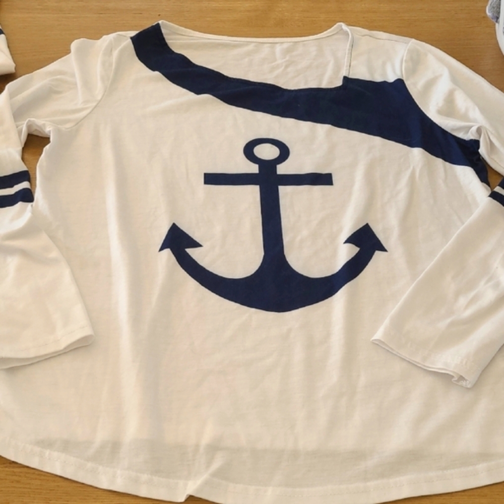 White and Blue Long Sleeve Nautical Tee